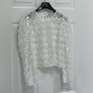 Chic White Sequin Long Sleeve Top